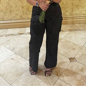 Black polyester cargo pants